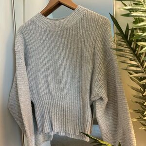 Pink Rose Gray Ribbed Sweater